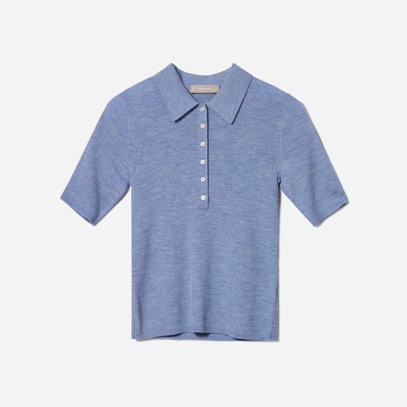 Everlane Tops - Everlane Blue knit ribbed collar henley top NWT